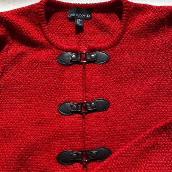 CYNTHIA ROWLEY Medium Buckle Snap Cardigan Sweater Red Vegan Business Casual - Picture 8 of 10